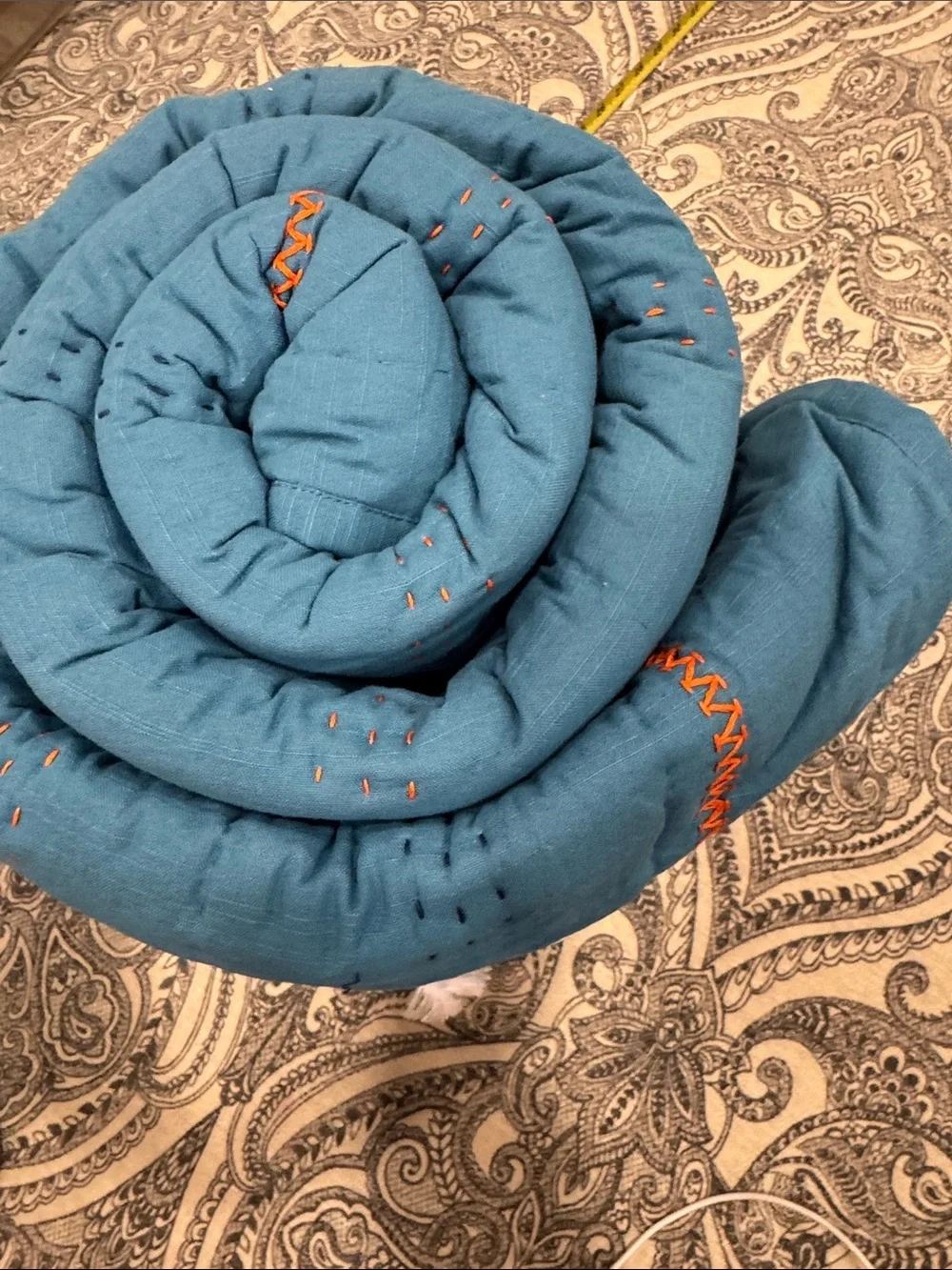 Crate and Barrel Kids blue with Orange Stitching twin quilt & John robshaw